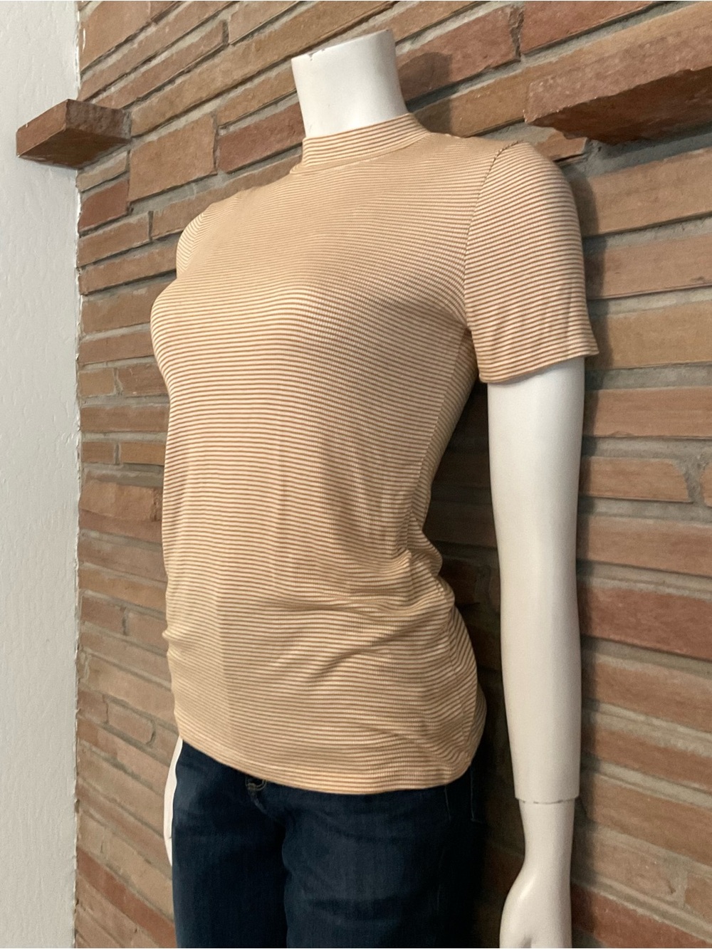 Pure + Good Anthropologie Mock Neck Striped Tee Ultra Soft Size Medium